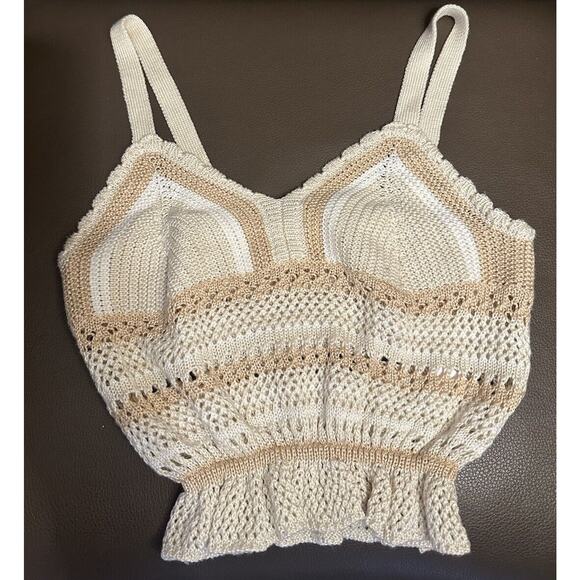 Madden NYC Tops - Madden NYC Crochet Knit Tank Top Size Medium Granny Square Retro 70s Boho Beiges